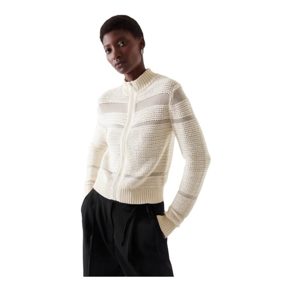 COS Sweaters - COS Off White Full Zip Cropped Sweater Cotton/Silk Size Medium D1